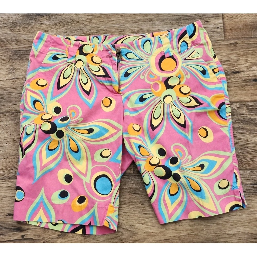 Loudmouth Golf Shorts Womens 8 Floral Pink Colorful Bermuda Double Button neon